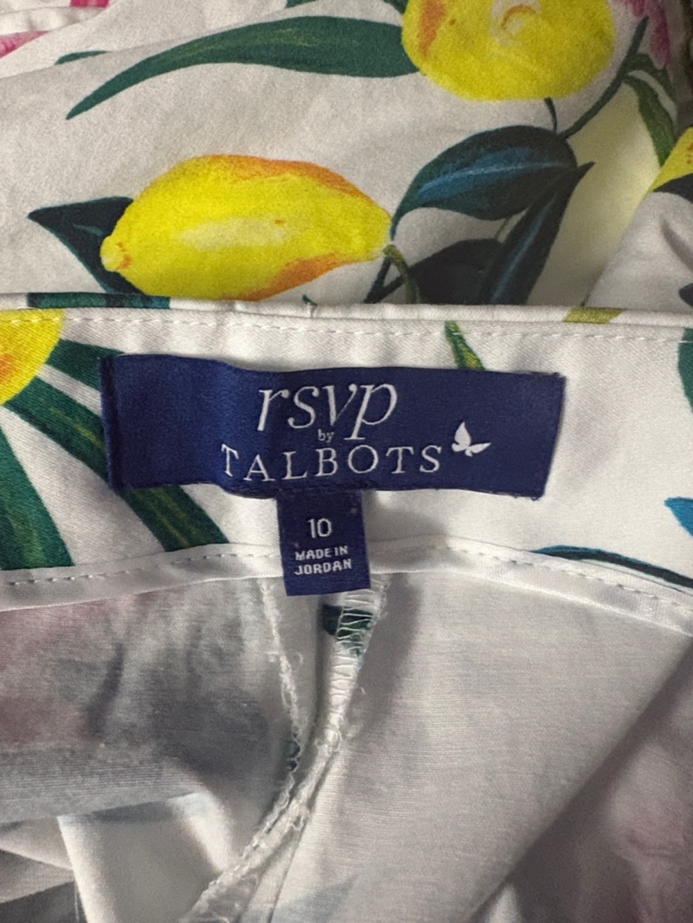 RSVP by TALBOTS White Ankle Pants with Yellow Lemon & Pink Floral Print Size 10 - Picture 9 of 12